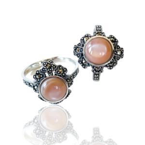 Marcasite Pink Mother Of Pearl Ring