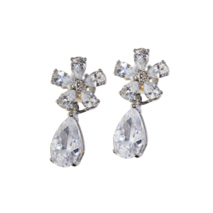 CZ Bridal Flower Teardrop Stud Earrings