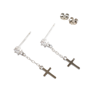 CZ Dangling Cross Stud Earrings