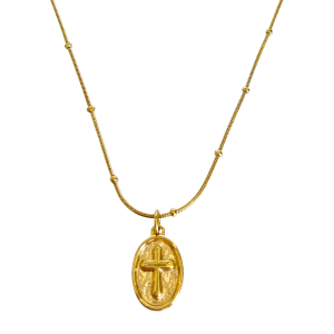 Oval Disc Cross Necklace
