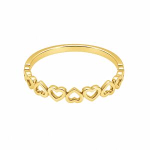 A gold ring featuring open heart shapes.