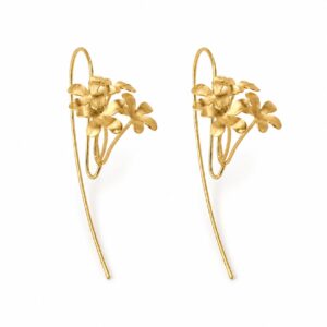 Pair of gold threader earrings with clustered flower petals