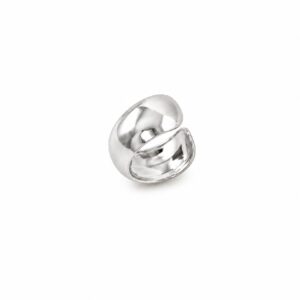 Polished silver crossover ear cuff with wide sculptural bands