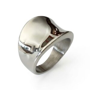 Thick, chunky silver ring featuring a smooth, asymmetrical curved design.