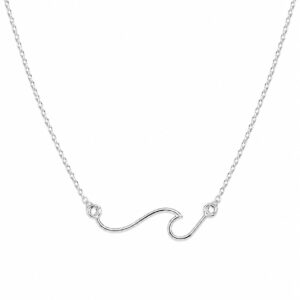 silver chain necklace with a wave charm in the centre