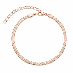 rose gold herringbone chain bracelet featuring an adjustable clasp.