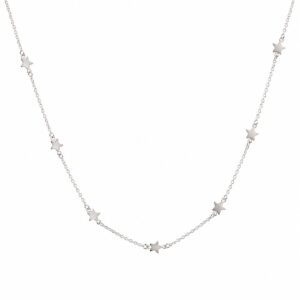 A delicate silver chain necklace featuring evenly spaced stars