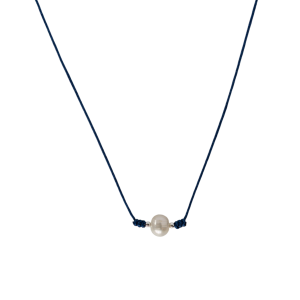 Freshwater Pearl Navy Blue Silk Necklace