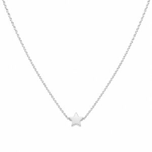 A thin silver chain necklace with a star pendant in the centre