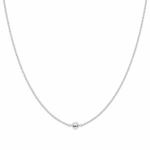 silver chain necklace featuring a single tiny central silver ball
