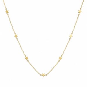 gold chain necklace featuring evenly spaced tiny solid star charms along the chain.