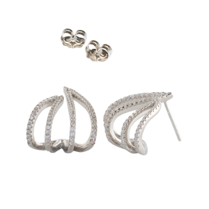 4 Row CZ Curved Stud Earrings
