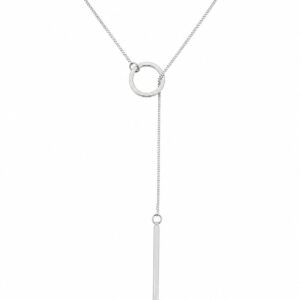 delicate silver necklace featuring a simple open circle and a vertical drop chain