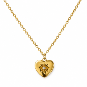 CZ Starbust Heart Pendant Necklace