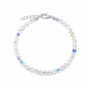A bracelet composed of clear, iridescent crystal beads.