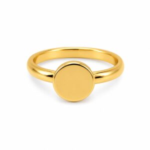 A gold ring featuring a flat round circle.