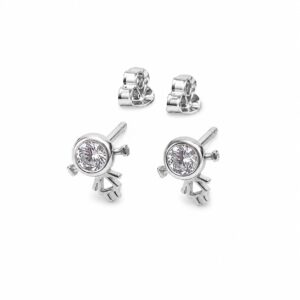 Silver CZ girl stud earrings with round clear stones