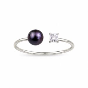 Silver Blue Freshwater Pearl & CZ Ring