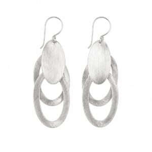 Silver brushed oval drop earrings with layered cut-out ovals
