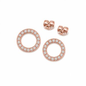 Rosegold circular hoop stud earrings set with small stones.