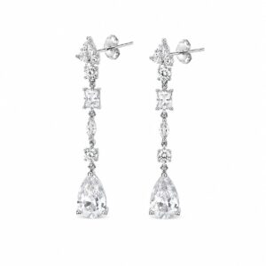 Silver CZ drop stud earrings with pear-cut, square and marquise stones
