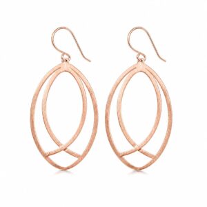 A pair of rosegold drop earrings with an elongated cut out leaf design