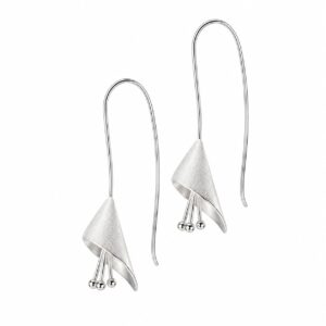 Silver arum lily threader earrings with brushed flower drops