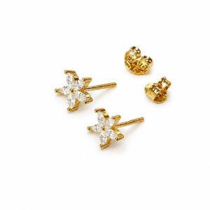 Gold-plated CZ star stud earrings with five marquise-cut stones