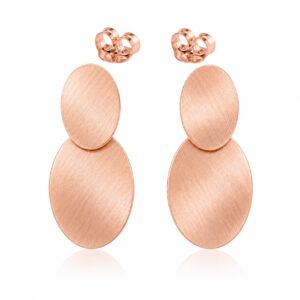 Pair of rose gold double oval stud earrings with brushed finish