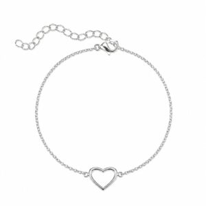 delicate silver chain bracelet with heart featuring an adjustable clasp.