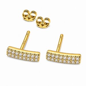 Gold pair of bar studs with tiny clear stones