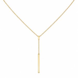 gold necklace featuring a simple vertical drop chain.