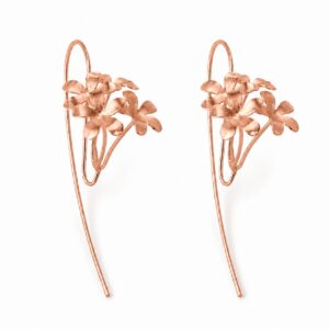 Rose gold threader earrings with clusters of small flower petals