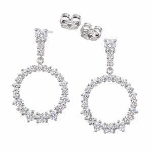 A pair of silver circle stud earrings covered in stones