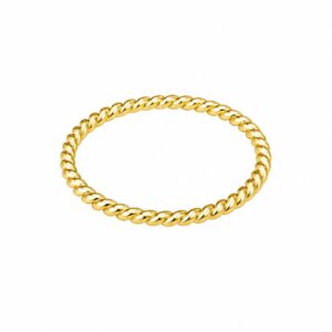 A gold ring featuring a twisted shape.