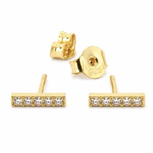 Gold-plated bar stud earrings set with five round CZ stones