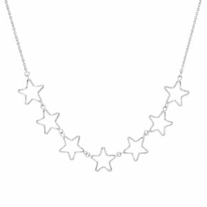 silver chain necklace featuring a central row of connected open star charms.