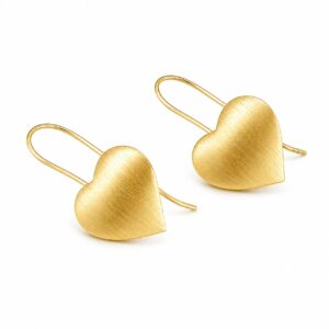 A pair of gold hook earrings featuring a solid heart shape.