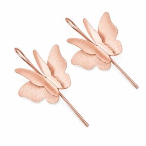 Large brushed rose-gold butterfly threader earrings with layered wings