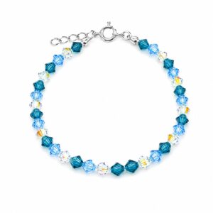 A bracelet composed of blue and clear crystal beads.