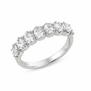 Angled silver half-eternity ring with a row of oval clear CZ stones
