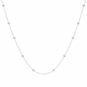 A delicate silver chain necklace featuring evenly spaced small circular balls