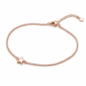 minimalist rose gold chain bracelet with a star charm with a simple clasp and an adjustable extender chain.