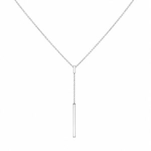 silver lariat featuring a simple vertical drop chain.