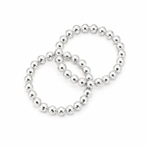 Two silver rings featuring a delicate beaded band design.