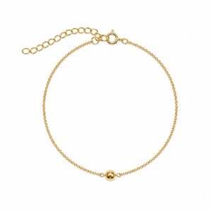 gold chain bracelet with a ball in the middle featuring an adjustable clasp.