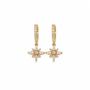 Gold-plated CZ huggie earrings with dangling flower clusters