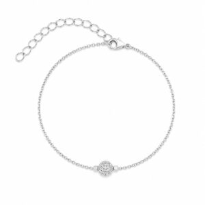 silver chain bracelet with a glitter ball featuring an adjustable clasp.