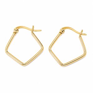 A pair of thin, gold, Pentagon shaped hoop earrings.