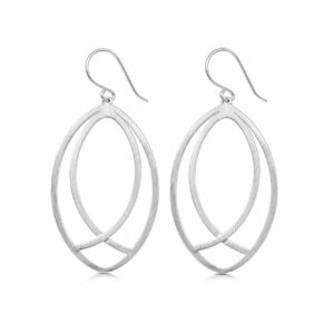 A pair of silver drop earrings with an elongated cut out leaf design